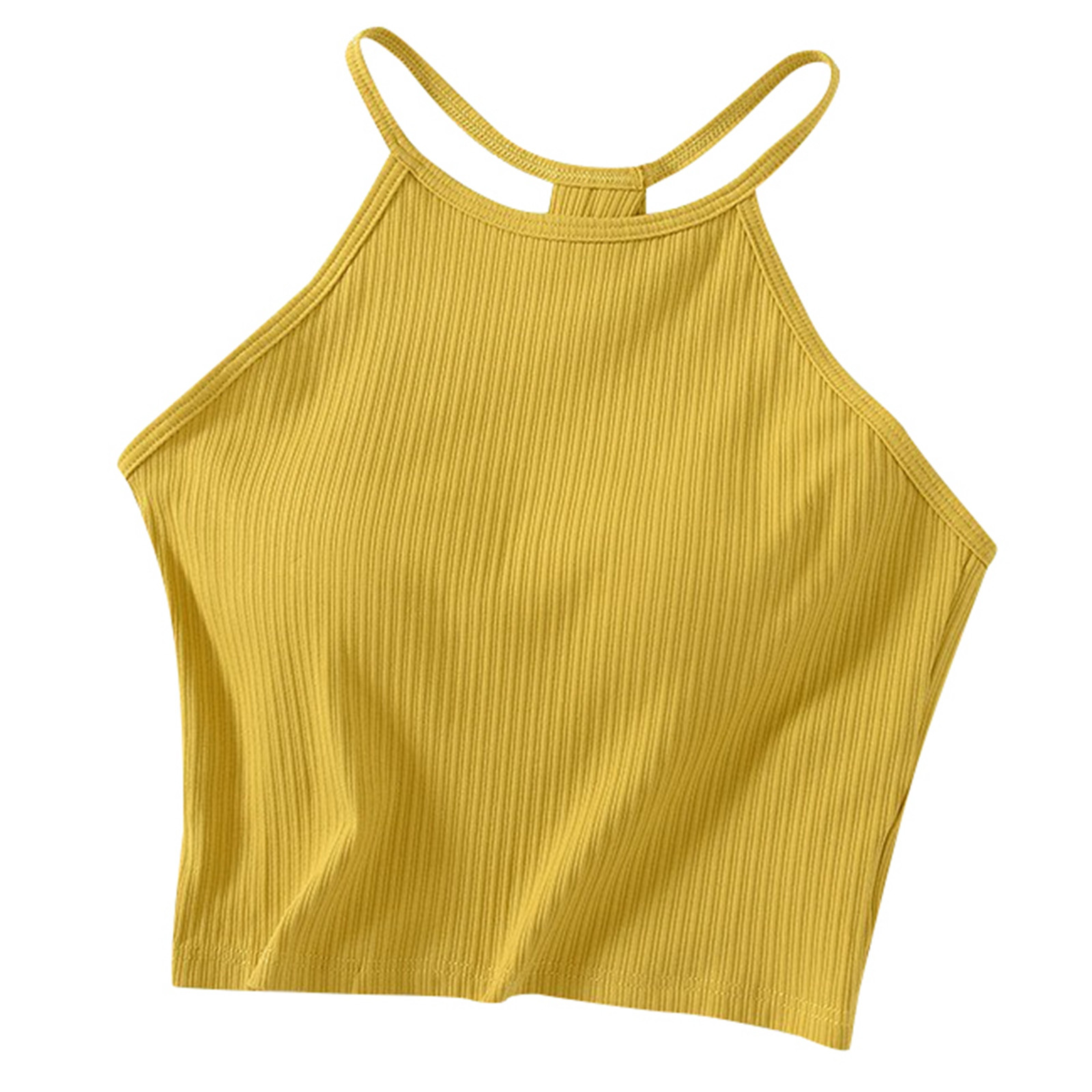 Camiseta sin mangas con hombreras de color liso para mujer - Sujetador de algodón con tirantes finos y cuello colgante, tallas S-XL